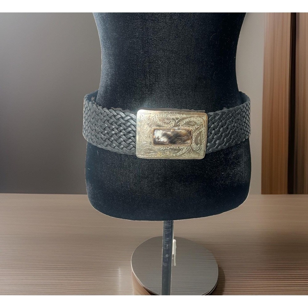 Motif 56 Wide Braided Leather Belt With Silver Buckle Vintage Medium